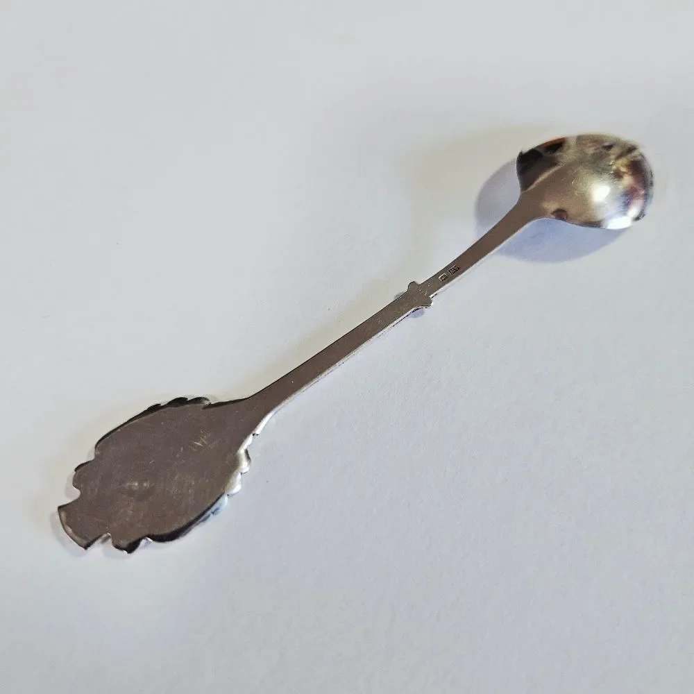Vintage Coin Silver Austrian Ornamental Crest Decorative Souvenir Mini Spoon